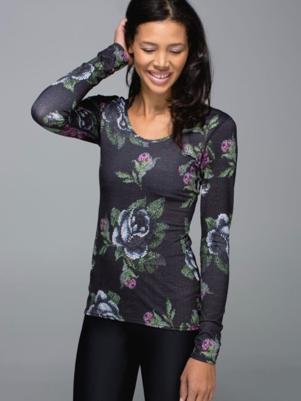 Lululemon Scoop Back LUON* Long Sleeve Garden Party Smooth Silver Multi